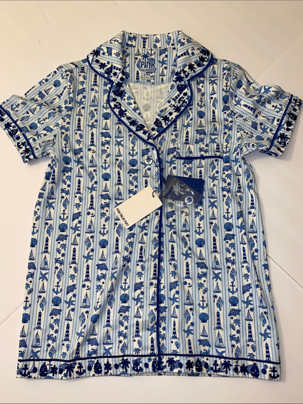 Pink Palm Puff Pajama Top in Cape Cod